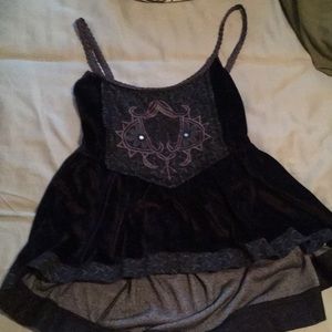 High/low velvet + detailed Free People tank top